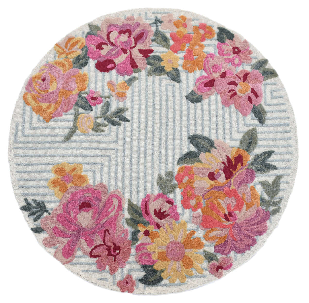 Floral-themed round rug named Whimsy, featuring vibrant flowers and a sketch-like texture for a breezy, modern charm.