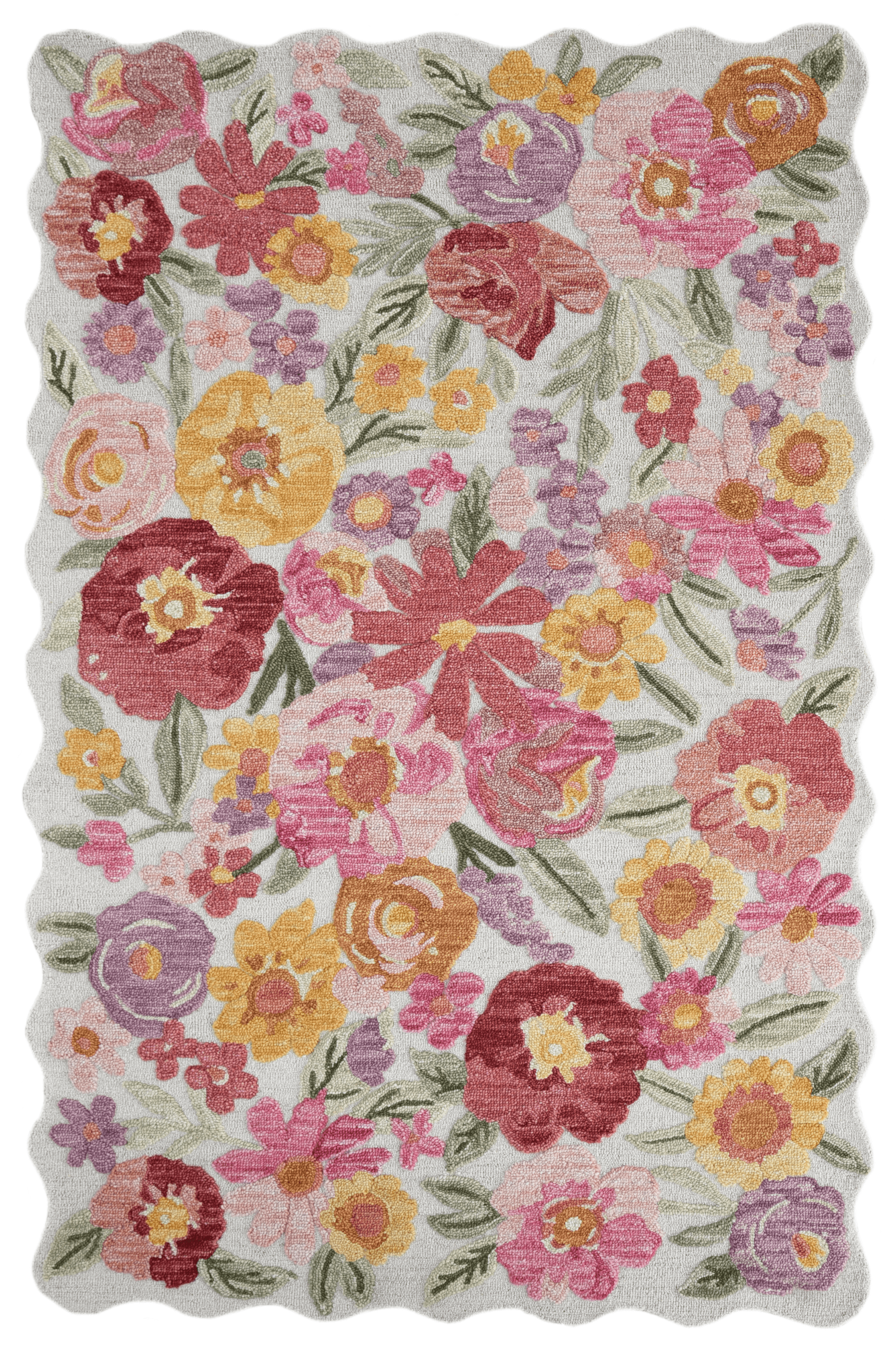 Petalwave Rug with vibrant florals in rose, marigold, and lilac colors, creating a cheerful spring atmosphere.