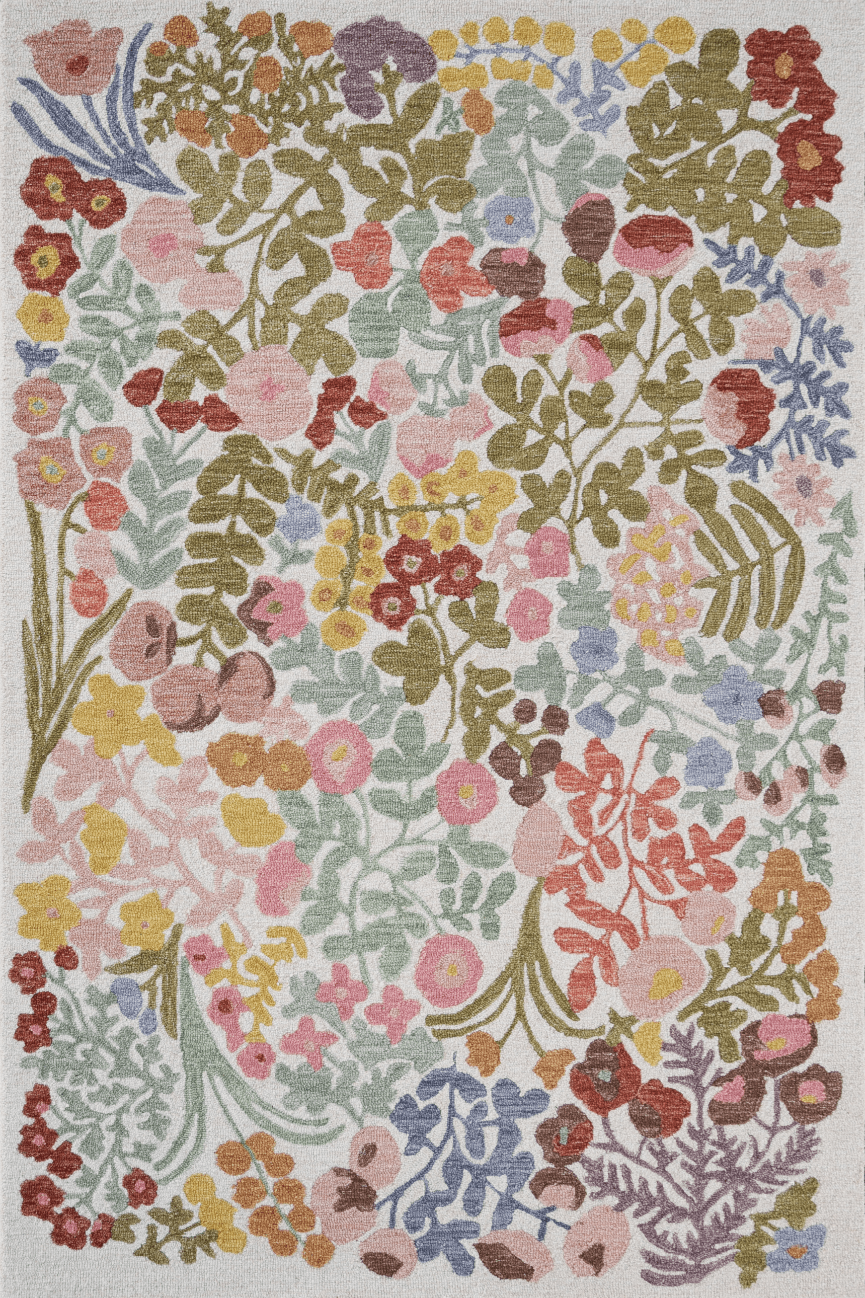 Botanic Reverie Rug featuring colorful floral designs on a cream base, showcasing the beauty of spring.