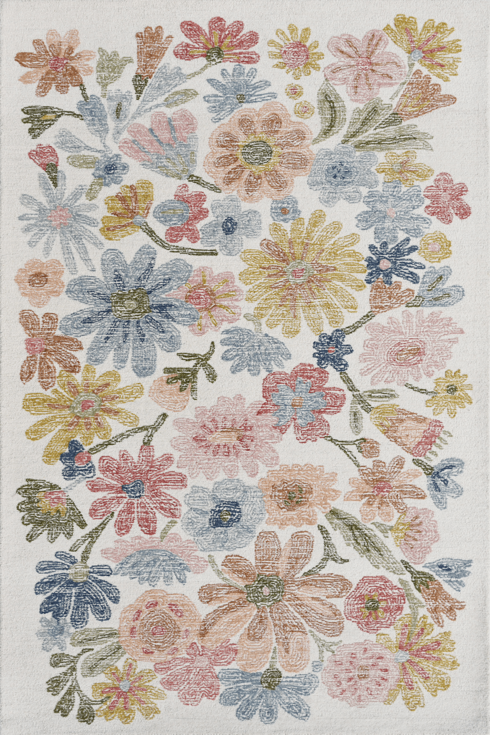 A colorful floral design featuring flowers in various pastel hues, representing Daisy Whimsy's vibrant spring theme.